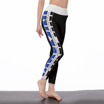 Black, White, Blue Women's High Waist Leggings | Side Stitch Closure