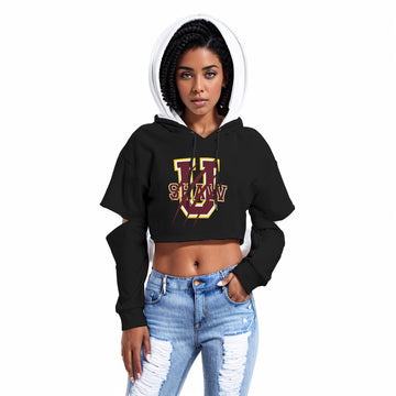 Women's Black Heavy Fleece Hoodie With Hollow Out Sleeve