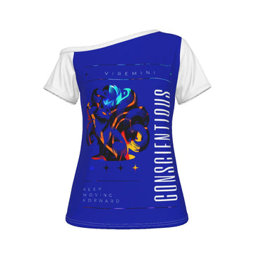 Blue Women's Off-Shoulder T-shirt