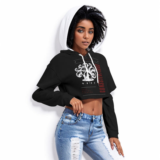 Women's Black Heavy Fleece Hoodie With Hollow Out Sleeve