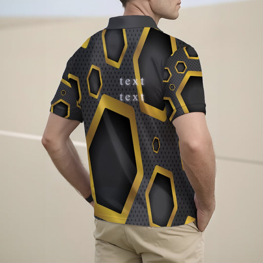 Black and Gold Octo Men's Half Zip Polo Shirt With Short Sleeve