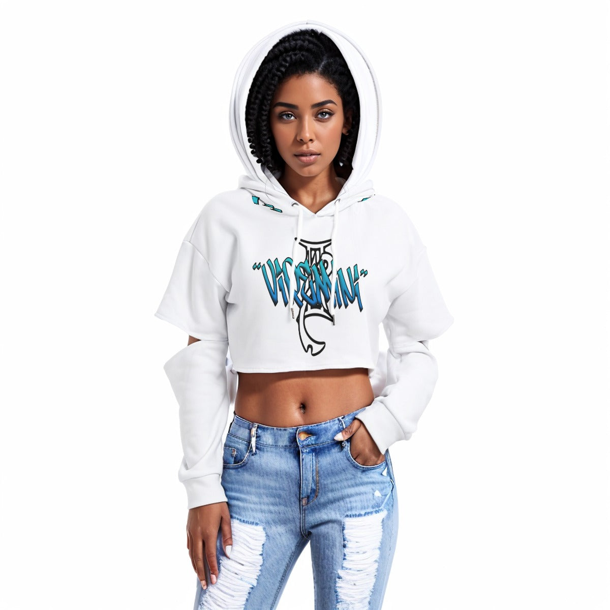 Women's Heavy Fleece Hoodie With Hollow Out Sleeve