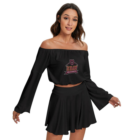 Black  Off-shoulder Top And Skirt Set