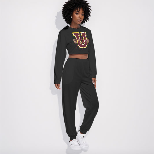 Black Shaw Women's Crop Sweatshirt Suit