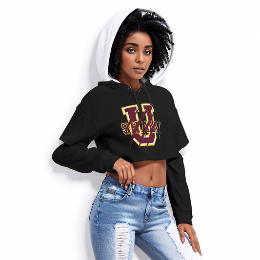 Women's Black  Heavy Fleece Hoodie With Hollow Out Sleeve