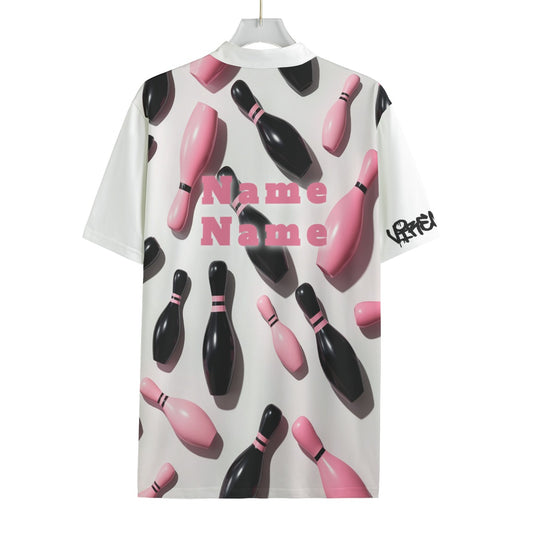Black and Pink Bowling Pins Billiard Cloth With Black Zipper
