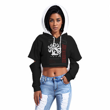 Women's Black Heavy Fleece Hoodie With Hollow Out Sleeve