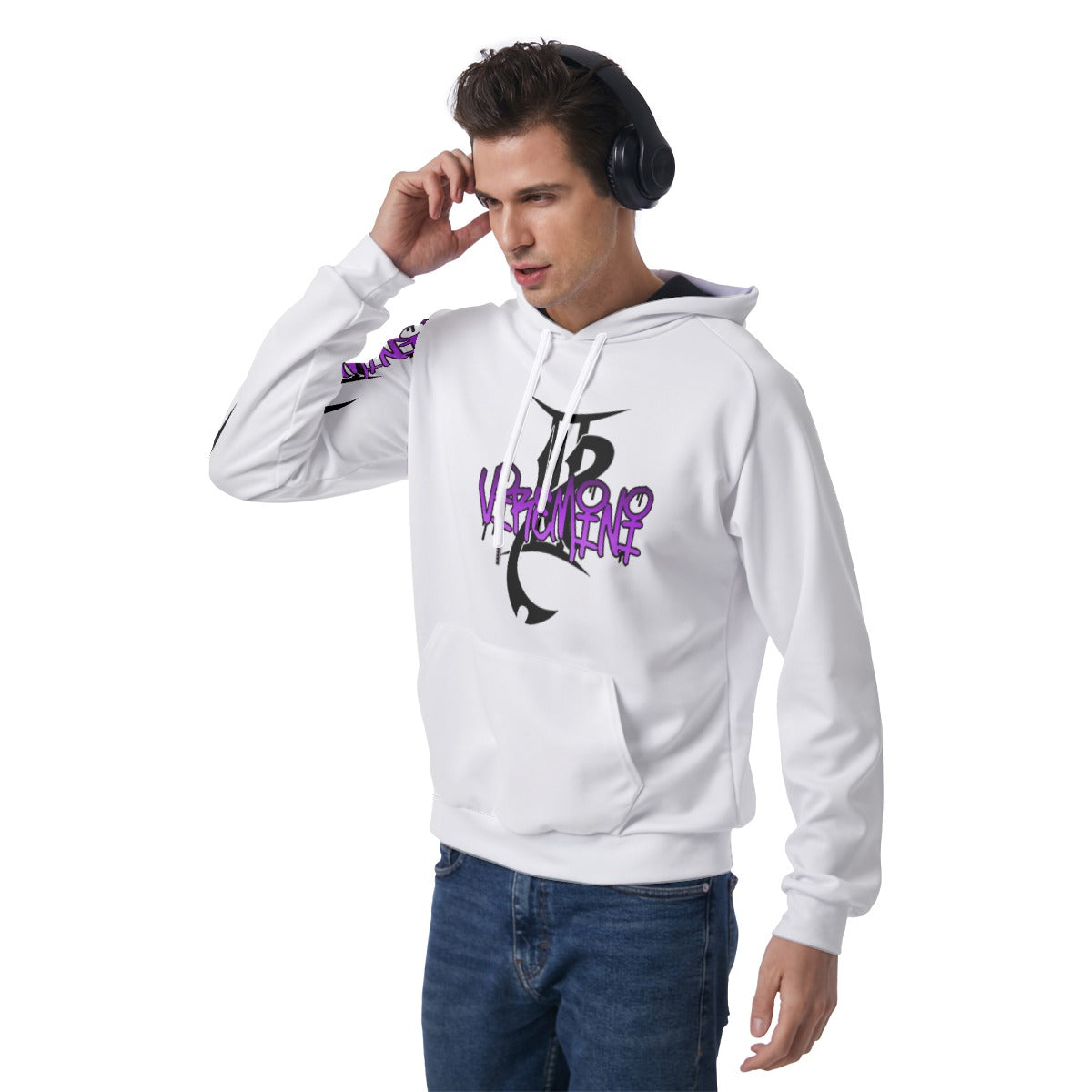 Purple and White  Men's Raglan Pullover Hoodie