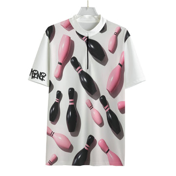 Black and Pink Bowling Pins Billiard Cloth With Black Zipper