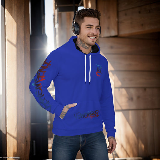 Men's Blue and Red Pullover Hoodie